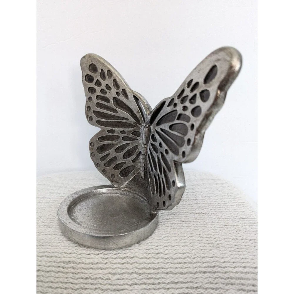 Silver Butterfly Candle Holder Trinket Dish